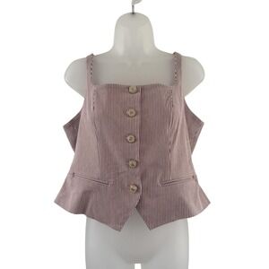 Haven + Blair Tank Top Womens Large Red Striped Button Front Cropped Strappy